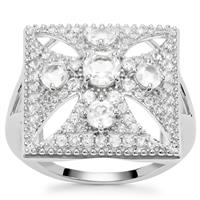 White Topaz Ring in Platinum Plated Sterling Silver 1.50cts