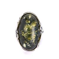 Baltic Green Amber Ring in Sterling Silver  (24 x 14mm)