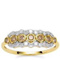 Champagne Diamonds Ring with White Diamonds in 9K Gold 0.55ct