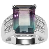 Zebra Fluorite Ring with White Topaz in Sterling Silver 9.39cts 