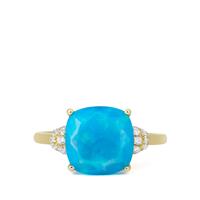 Ethiopian Paraiba Blue Opal Ring with White Zircon in 9K Gold 2.68cts