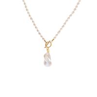 Kaori Cultured Pearl Front Fastening Toggle Clasp Necklace in Gold Tone Sterling Silver