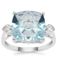 Lehrer Quasar Cut Sky Blue Topaz Ring with White Zircon in 9K White Gold 6.90cts