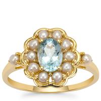 Santa Maria Aquamarine Ring with Kaori Cultured Pearl in 9K Gold