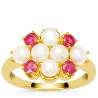 Kaori Cultured Pearl Regency Ring with Thai Ruby in Gold Plated Sterling Silver (4mm) 