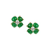 Sandawana Emerald Earrings with White Zircon in 9K Gold 2.87cts