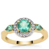 Botli Green Apatite Ring with White Zircon in 9K Gold 1.50cts