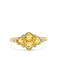 Songea Yellow Sapphire Ring with White Zircon in 9K Gold 1.30cts