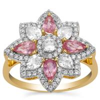 Sakaraha Pink Sapphire Ring with White Zircon in 9K Gold 2.50cts