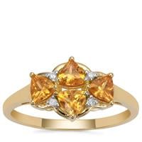 Namibian Mandarin Garnet Ring with Diamond in 9K Gold 1cts