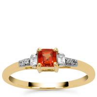 Asscher Cut Songea Orange Sapphire Ring with White Zircon in 9K Gold 0.50ct
