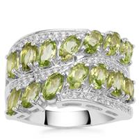 Red Dragon Peridot Ring with White Zircon in Sterling Silver 3.70cts