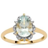 Aquaiba™ Beryl Ring with White Zircon in 9K Gold 1.65cts