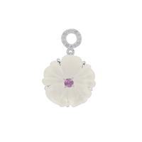 Optic Quartz, Amethyst Moroccan Pendant with White Zircon in Sterling Silver 11.90cts