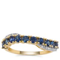 Australian Blue Sapphire Ring with Diamond in 9K Gold 1.10cts