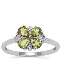 Green Dragon Demantoid Garnet Ring with Diamond in 9K White Gold 1cts