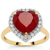 Malagasy Ruby Ring with White Zircon in 9K Gold 6.85cts