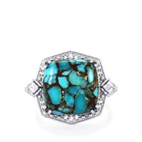 Egyptian Turquoise Ring with White Topaz in Sterling Silver 9.32cts