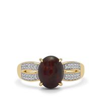 Ethiopian Black Opal Ring with White Zircon in 9K Gold 1.60cts