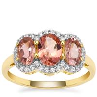 Congo Pink Tourmaline Ring with White Zircon in 9K Gold 1.95cts