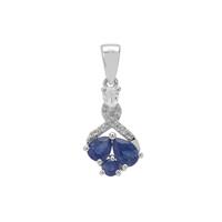 Burmese Blue Sapphire Pendant with White Zircon in Sterling Silver 1.45cts
