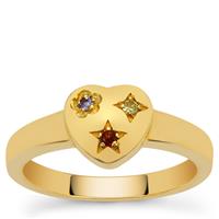 Rajasthan Garnet, Tanzanite Ring with Red Dragon Peridot in Gold Plated Sterling Silver 0.05ct