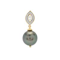 Tahitian Cultured Pearl Pendant with White Zircon in 9K Gold (13mm)