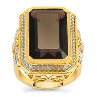 Smokey Quartz Ring in Gold Plated Sterling Silver 12.45cts