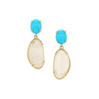 Sleeping Beauty Turquoise Earrings with Rainbow Moonstone in 9K Gold 12.50cts
