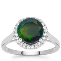 Ethiopian Midnight Opal Ring with White Zircon in 9K White Gold 2.21cts