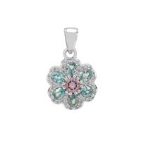 Pink Spinel, Ratanakiri Blue Zircon Pendant with White Zircon in Sterling Silver 2.60cts