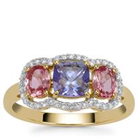 Tanzanite, Pink Sapphire Ring with White Zircon in 9K Gold 2cts
