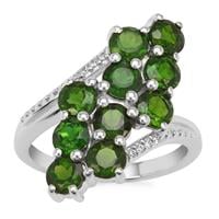 Chrome Diopside Ring with White Zircon in Sterling Silver 4.03cts