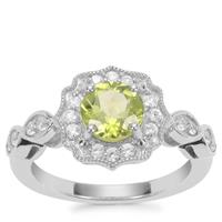 Red Dragon Peridot Ring with White Zircon in Sterling Silver 1.84cts