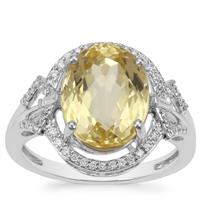 Minas Novas Hiddenite Ring with Diamond in 18K White Gold 6.15cts