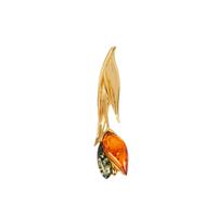 Baltic Cognac Amber Tulip Brooch with Baltic Green Amber in Gold Tone Sterling Silver