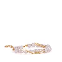 Baroque Cultured Pearl Bracelet in Gold Tone Sterling Silver (6mm x 7mm)