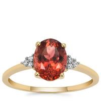 Congo Red Tourmaline Ring with White Zircon in 9K Gold 1.85cts