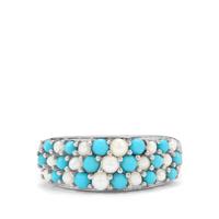 Indonesian Seed Pearl Ring with Sleeping Beauty Turquoise in Sterling Silver