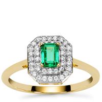 Panjshir Emerald Ring with White Zircon in 9K Gold 0.70ct
