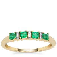Panjshir Emerald Ring with White Zircon in 9K Gold 0.45ct
