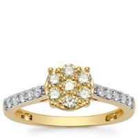 Natural Yellow Diamond Ring with White Diamonds in 9K Gold 0.60ct