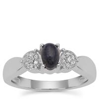 Blue Star Sapphire Ring with White Zircon in Sterling Silver 2.08cts