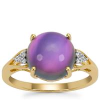 Purple Moonstone Ring with White Zircon in 9K Gold 4.10cts