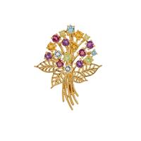 Multicolour Flower Brooch in Gold Plated Sterling Silver 2cts
