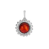 Baltic Cherry Amber Sunflower Pendant in Sterling Silver (11.50mm)