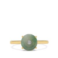 Green Jadeite Ring with Diamond in 9K Gold 1.55cts