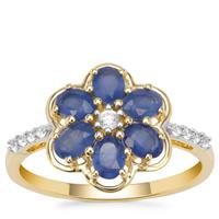 Burmese Blue Sapphire Ring with White Zircon in 9K Gold 1.38cts
