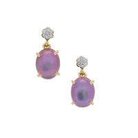 Purple Moonstone Earrings with White Zircon in 9K Gold 4.40cts