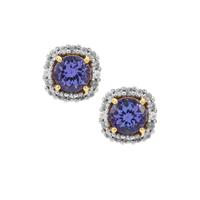 AA Tanzanite Earrings with White Zircon in 9K Gold 1.65cts